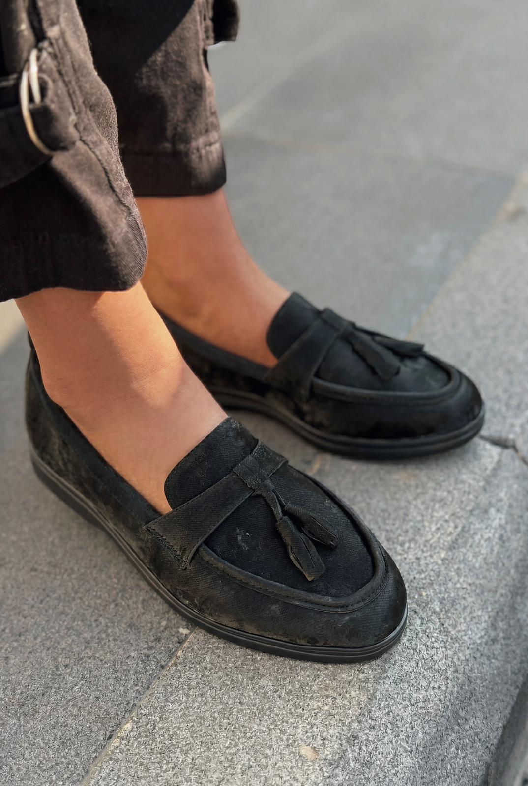 Yorvik Kadın Loafer Siyah Saten - ILOVESHOES