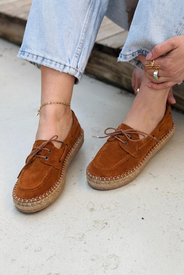 Selora Bağcıklı Espadril Taba Hakiki Süet - ILOVESHOES