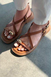 Pavia Mat Deri Taba Parmakarası Kadın Sandalet - ILOVESHOES