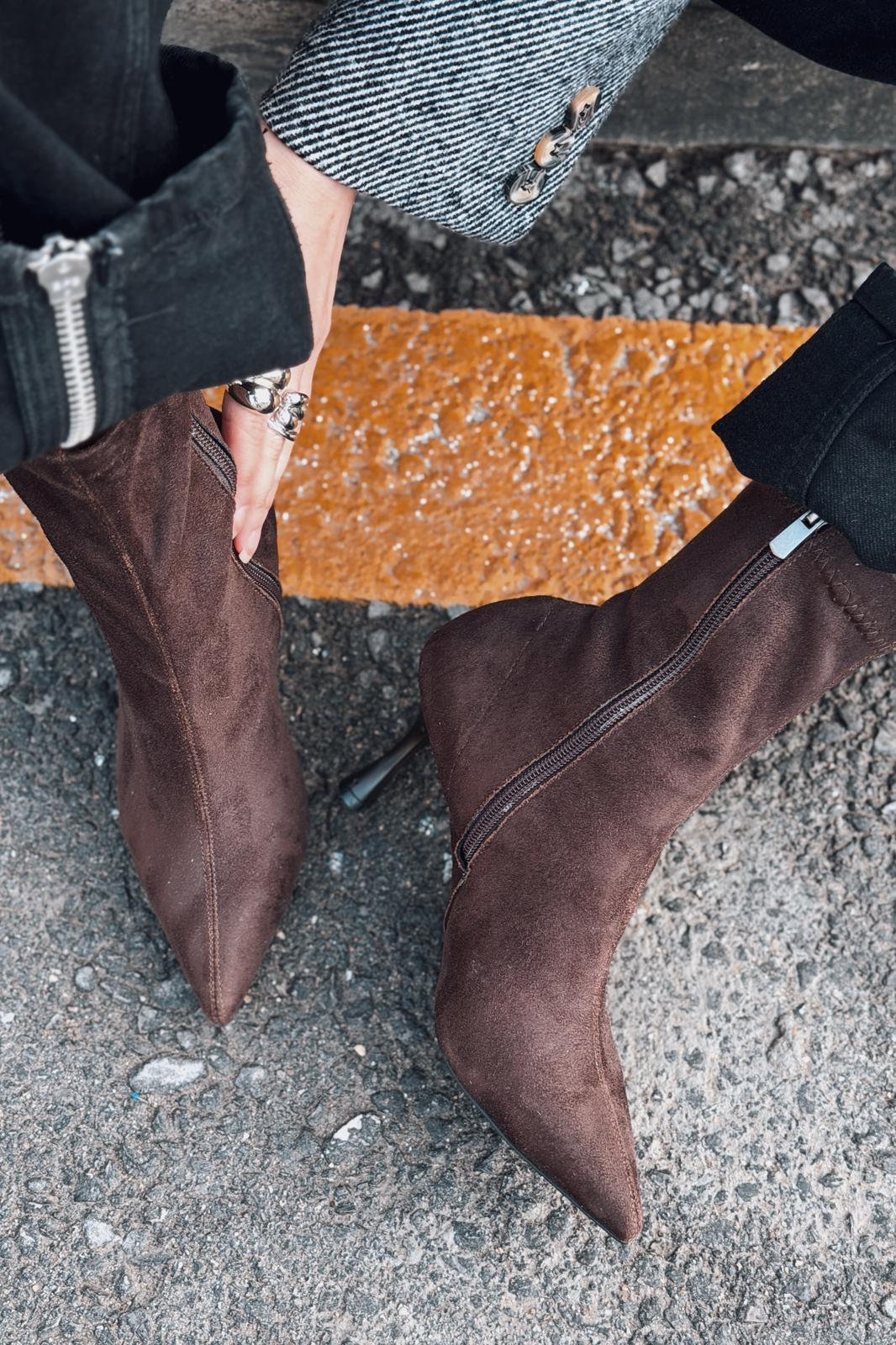 Osenia Kadın Topuklu Streç Bot Acıkahve Süet - ILOVESHOES