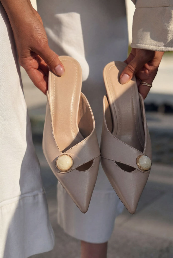Delvor Topuklu Terlik Nude Mat Deri - ILOVESHOES