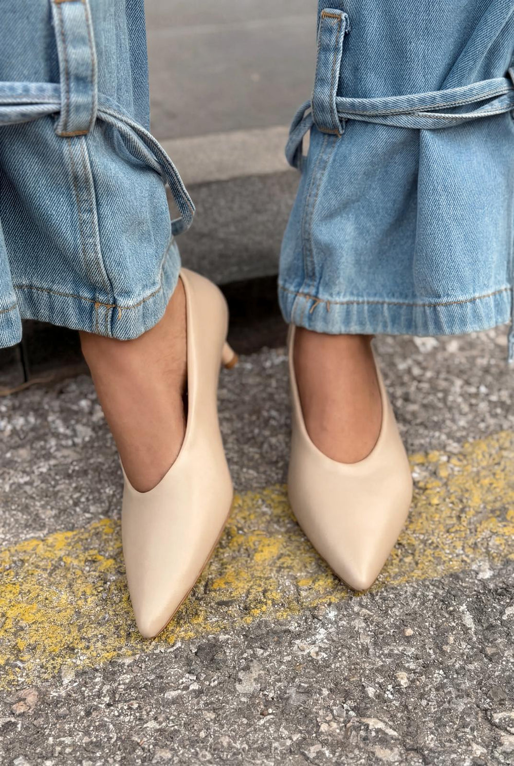 Seranis Hakiki Deri Stiletto Bej Mat Deri - ILOVESHOES