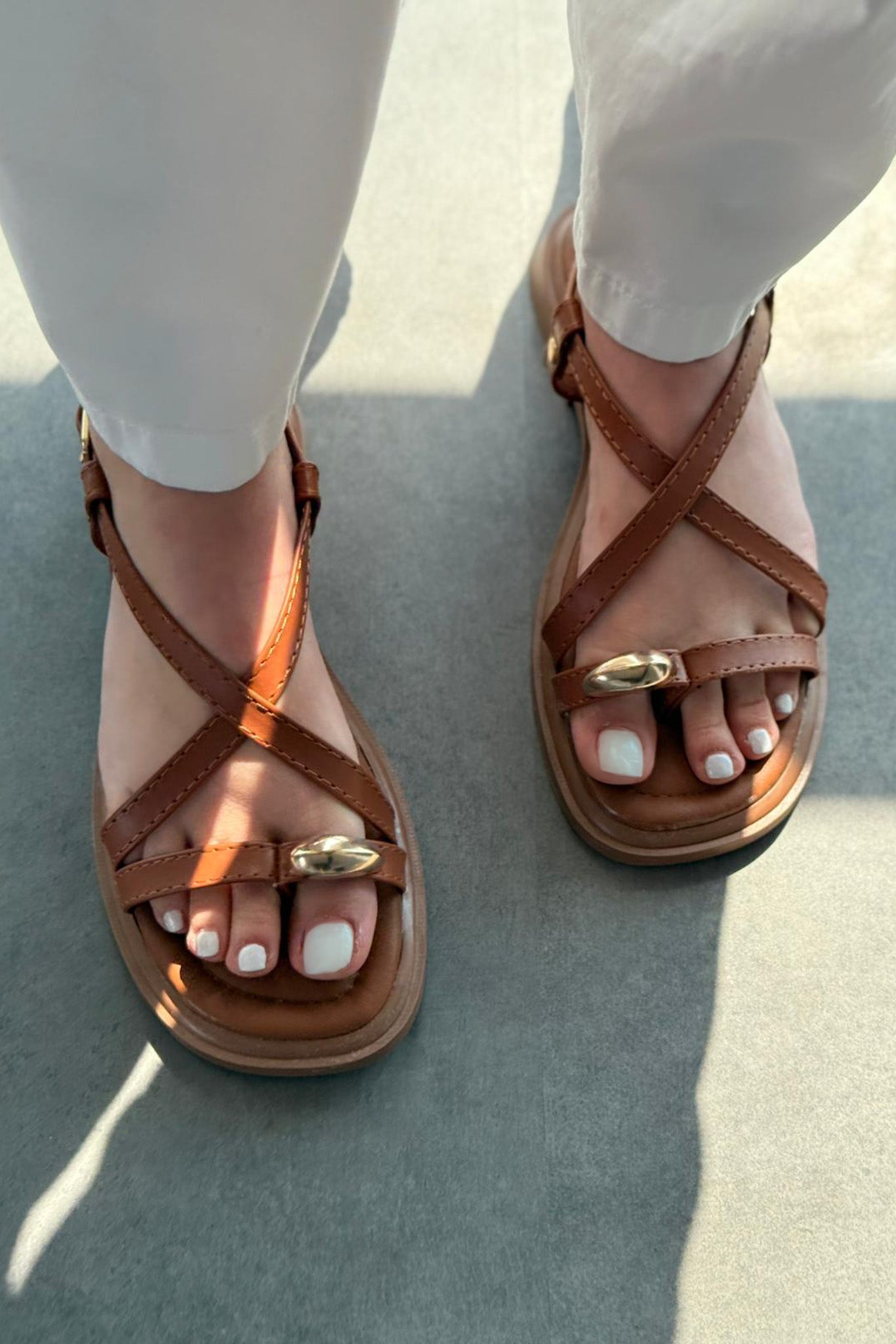 Pavia Mat Deri Taba Parmakarası Kadın Sandalet - ILOVESHOES