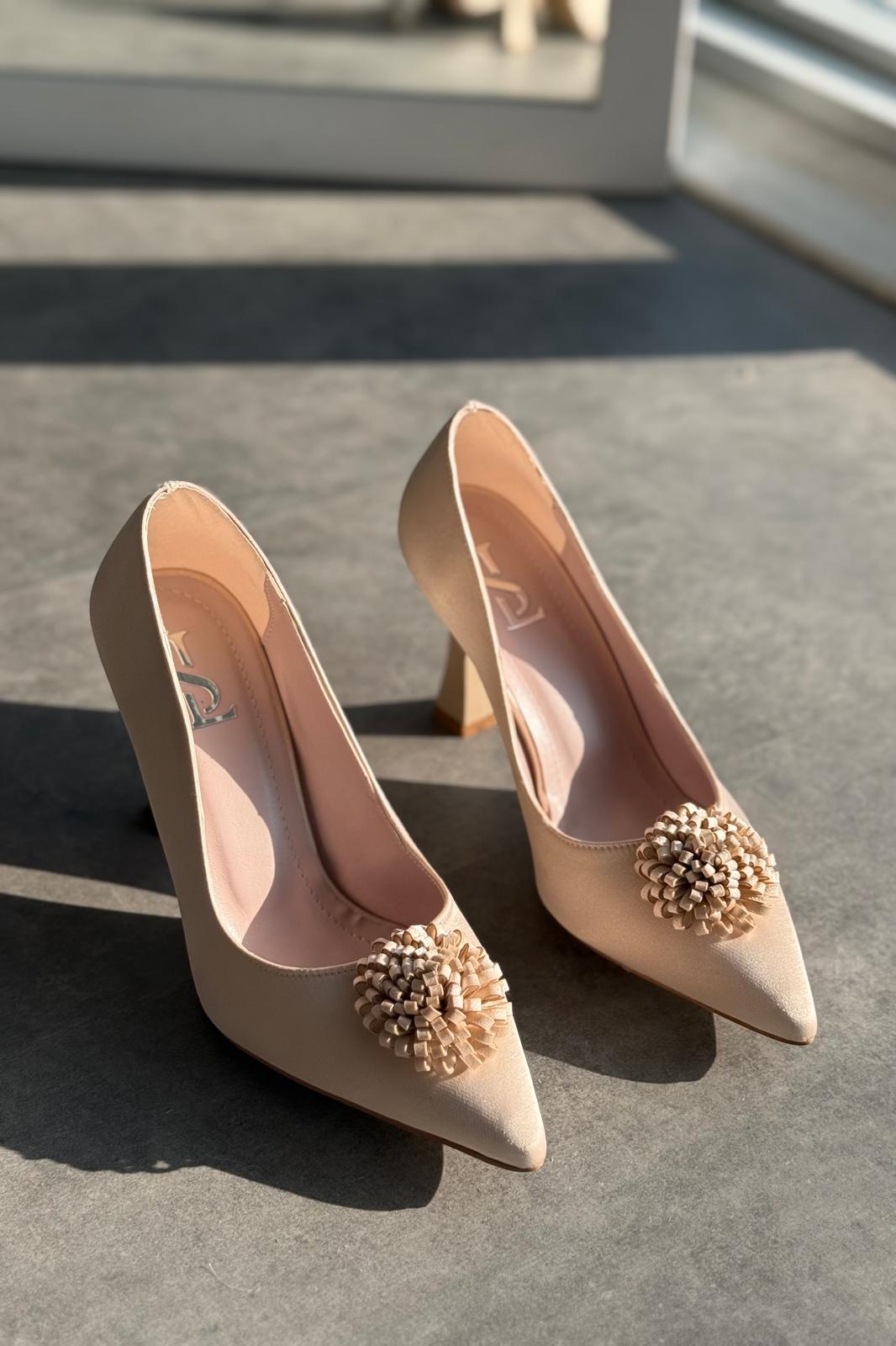 Fovira Saten Bej Stiletto - ILOVESHOES