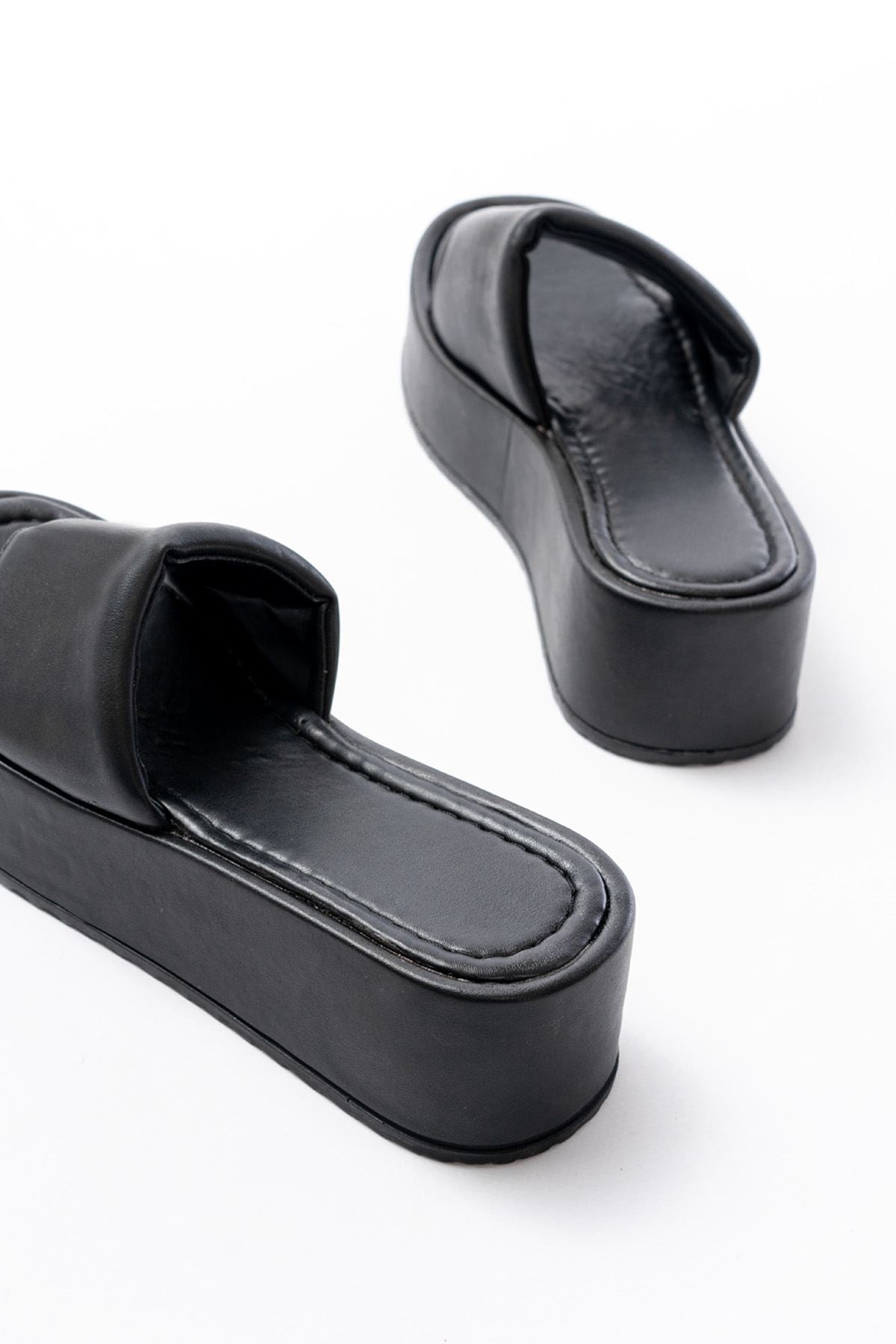 Jarmel Mat Deri Siyah Kalın Taban Kadın Terlik - ILOVESHOES