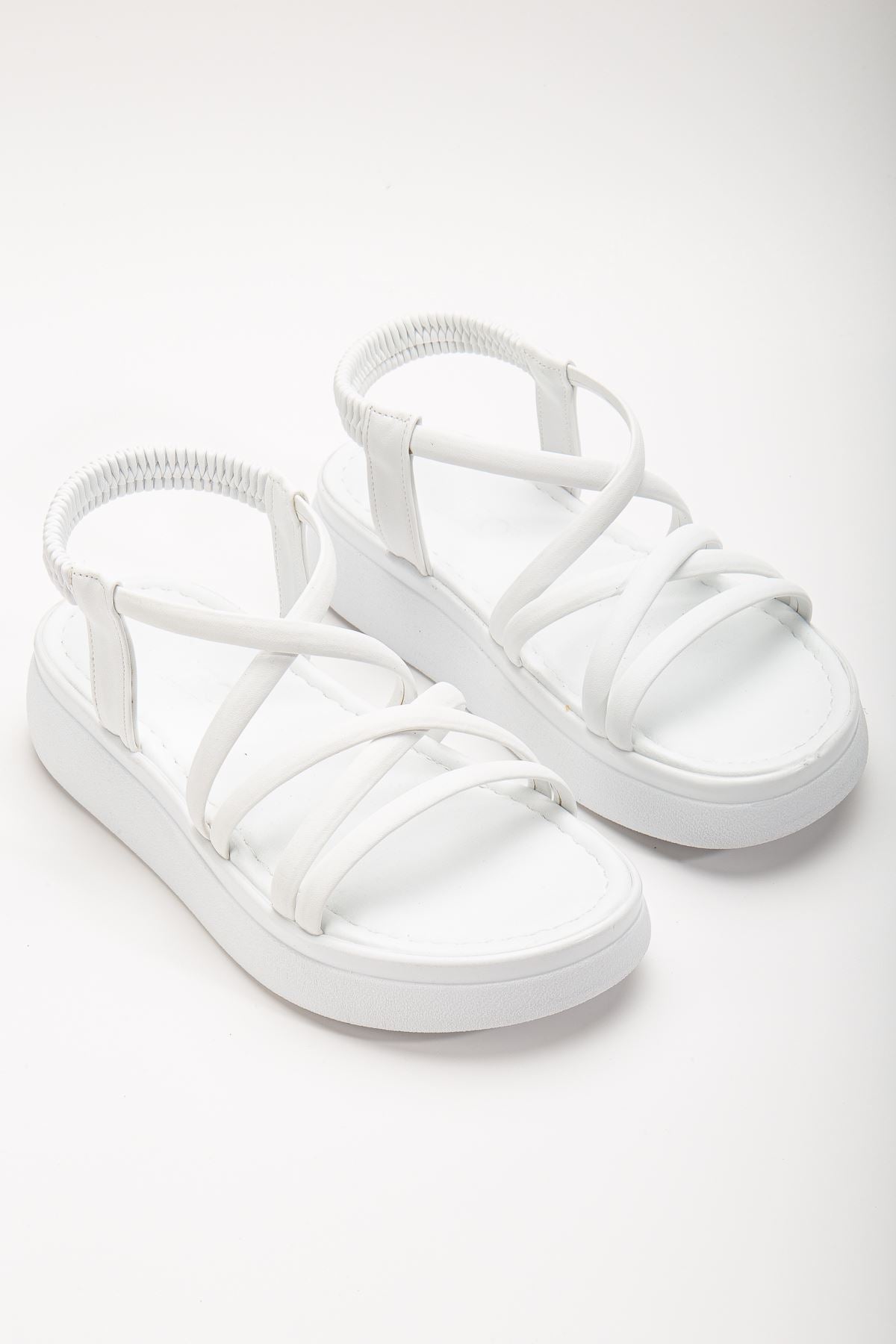 Herilva Mat Beyaz Çapraz Bantlı Kadın Sandalet - ILOVESHOES