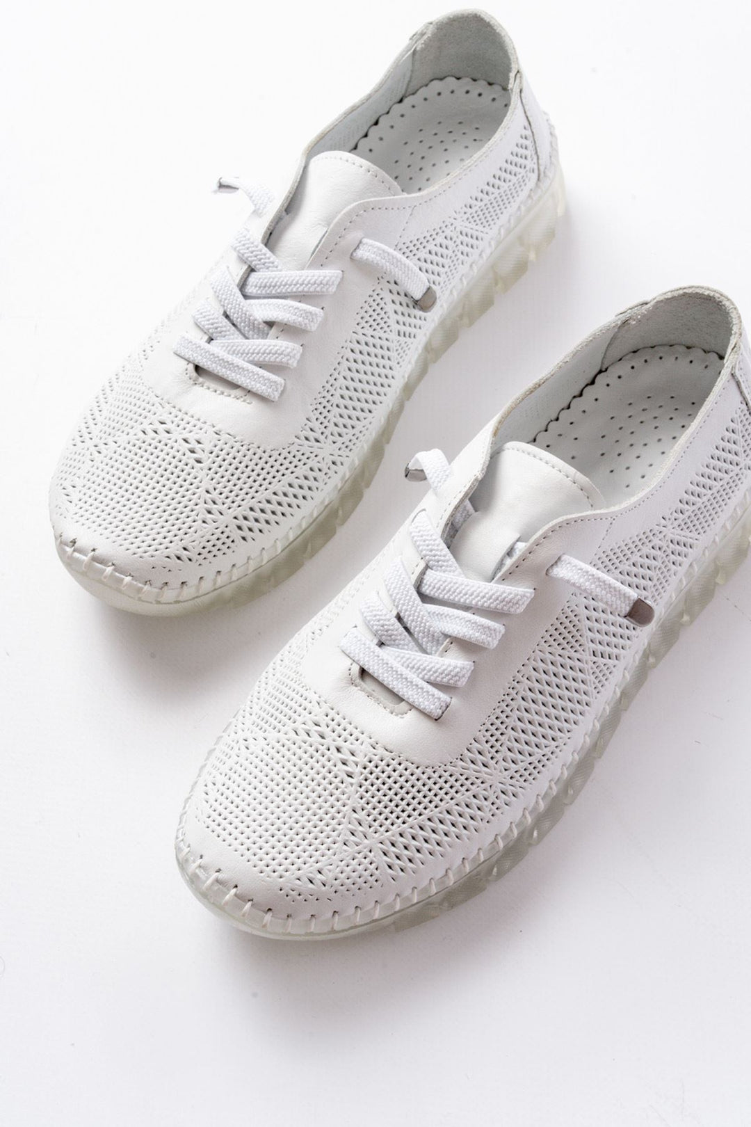 Narissa Hakiki Deri Beyaz Şeffaf Taban Kadın Spor Ayakkabı - ILOVESHOES