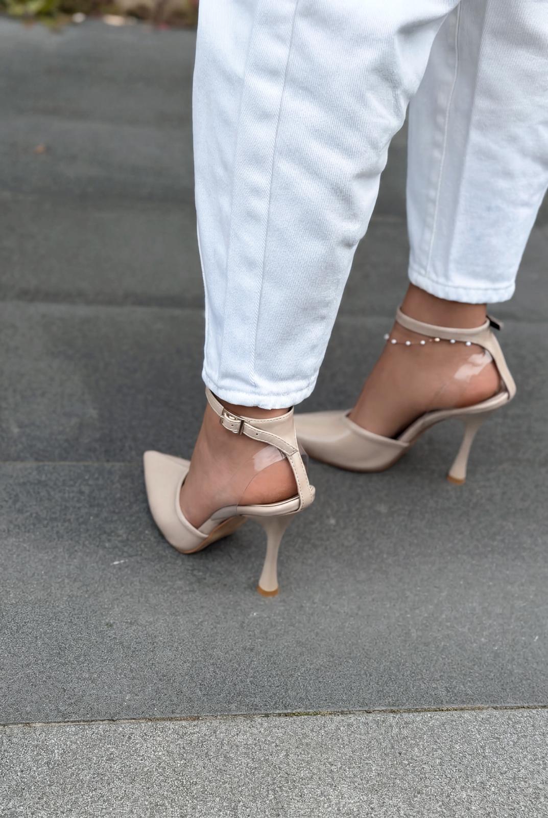 Rovire Stiletto Bej Kırışık Deri - ILOVESHOES