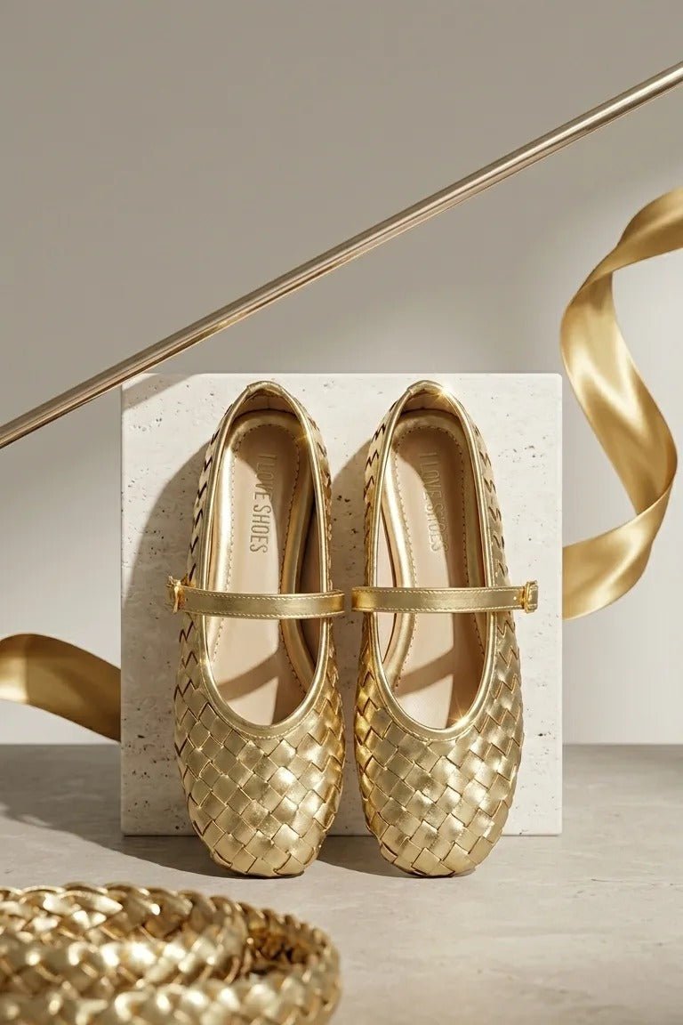 Roselle Gold Parlak Deri Kadın Babet - ILOVESHOES