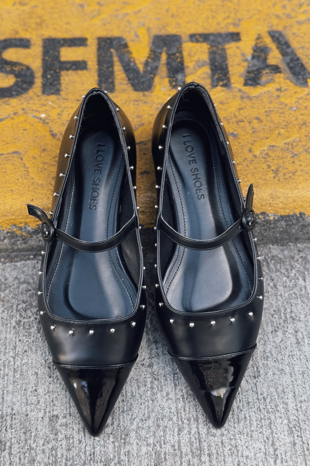 Panilo Matte Leather Stud Detailed Black Women&
