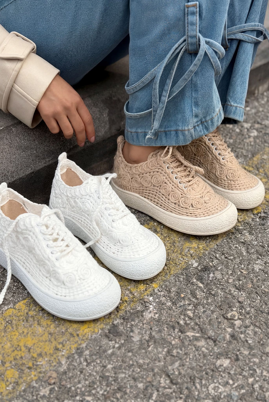 Sarrin Kadın Spar Ayakkabı Beyaz Örgü - ILOVESHOES