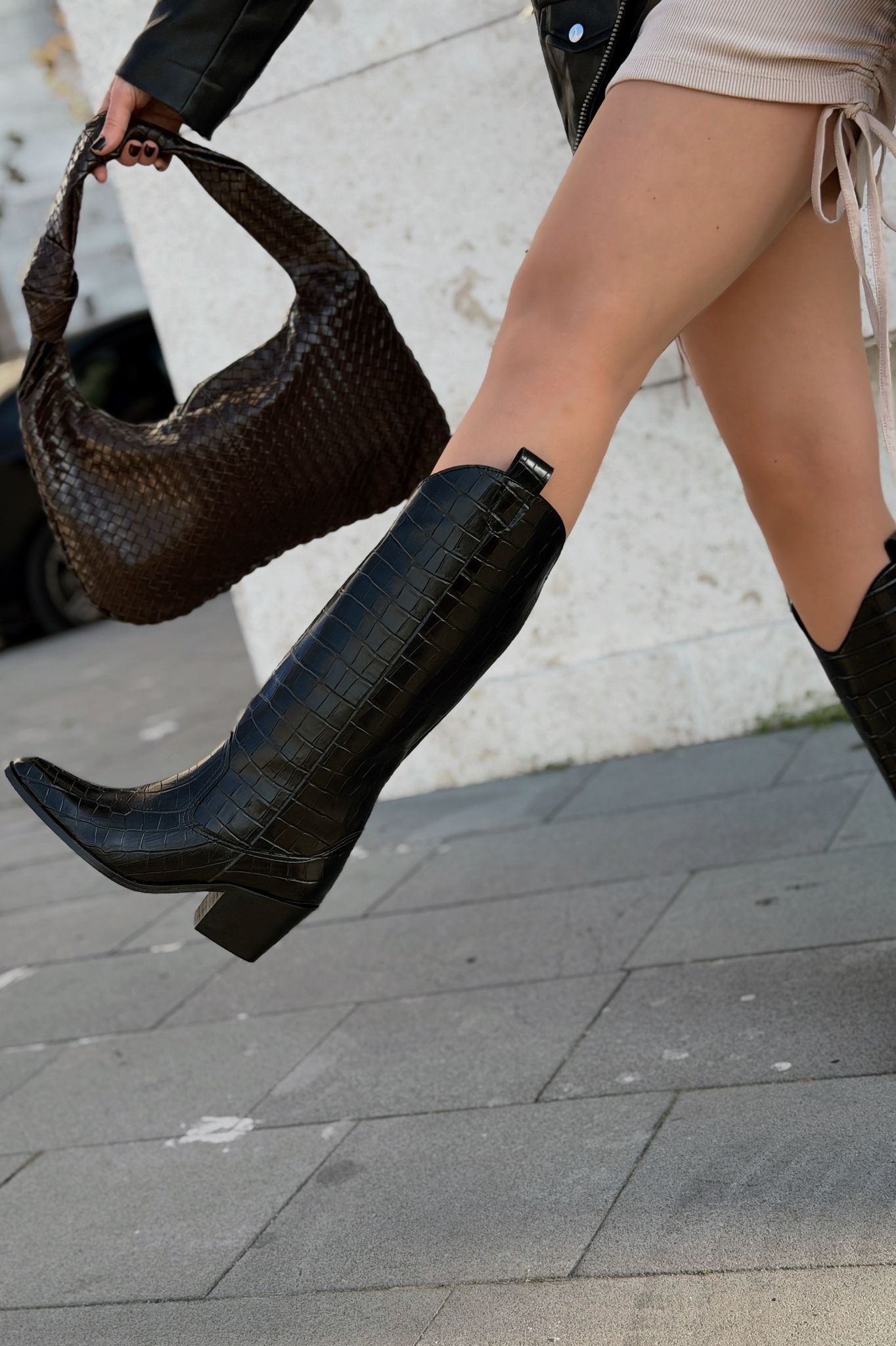 Rovina Kadın Kovboy Çizme Siyah Parlak Deri Desenli - ILOVESHOES