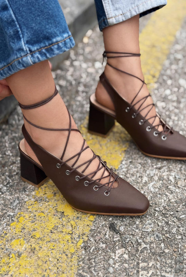 Yorella Topuklu Ayakkabı Acıkahve Mat Deri - ILOVESHOES