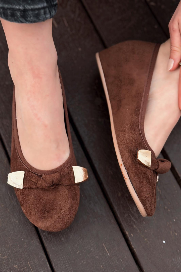 Orphel Kadın Babet Acıkahve Süet Dolgu Topuklu - ILOVESHOES
