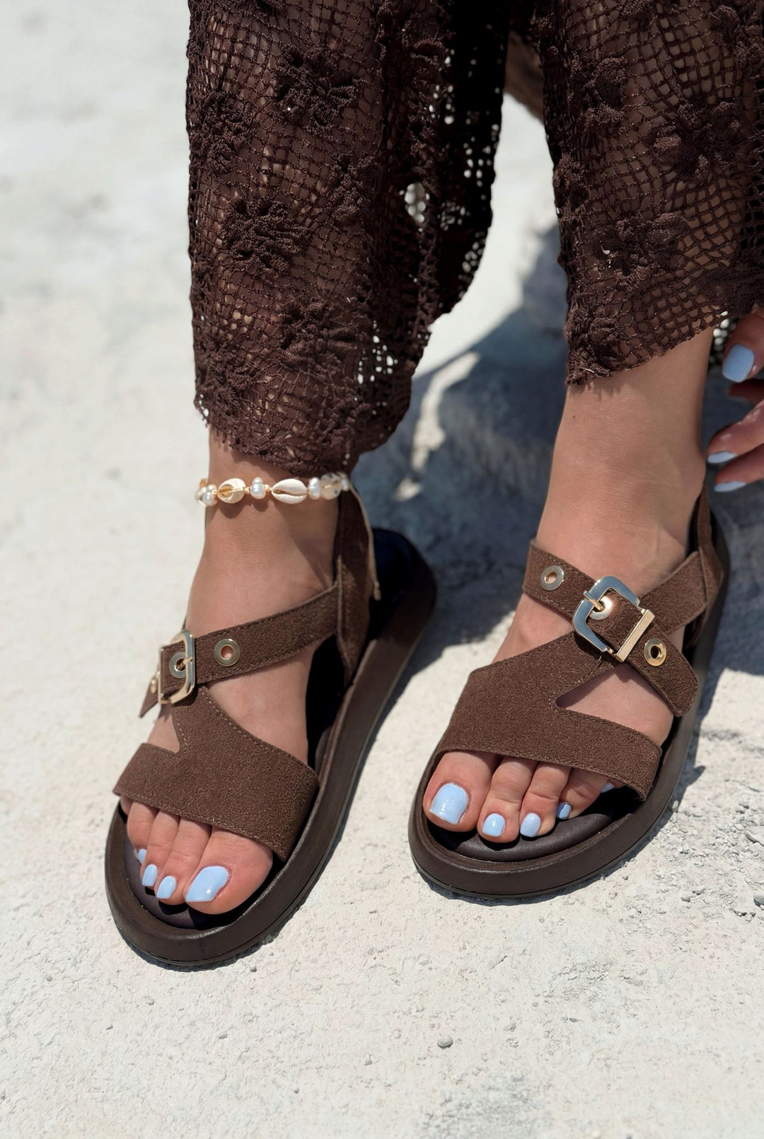 Melair Acı Kahve Süet Kadın Sandalet - ILOVESHOES