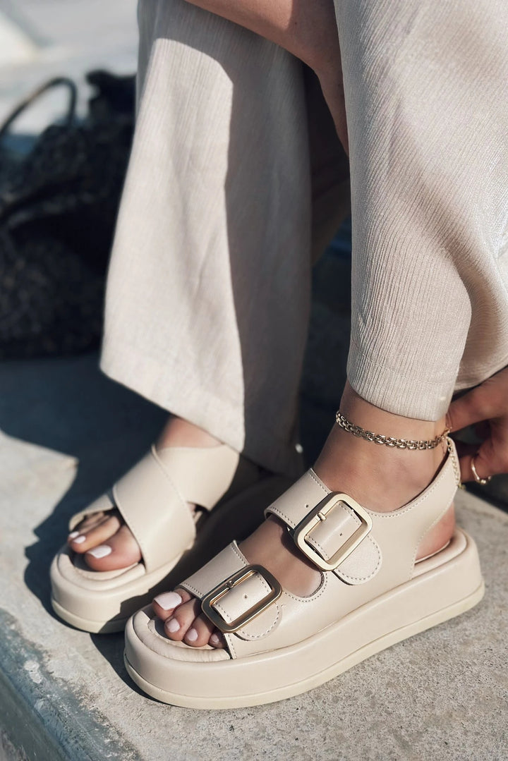 Torens Mat Deri Toka Detaylı Sandalet Nude - ILOVESHOES Türkiye