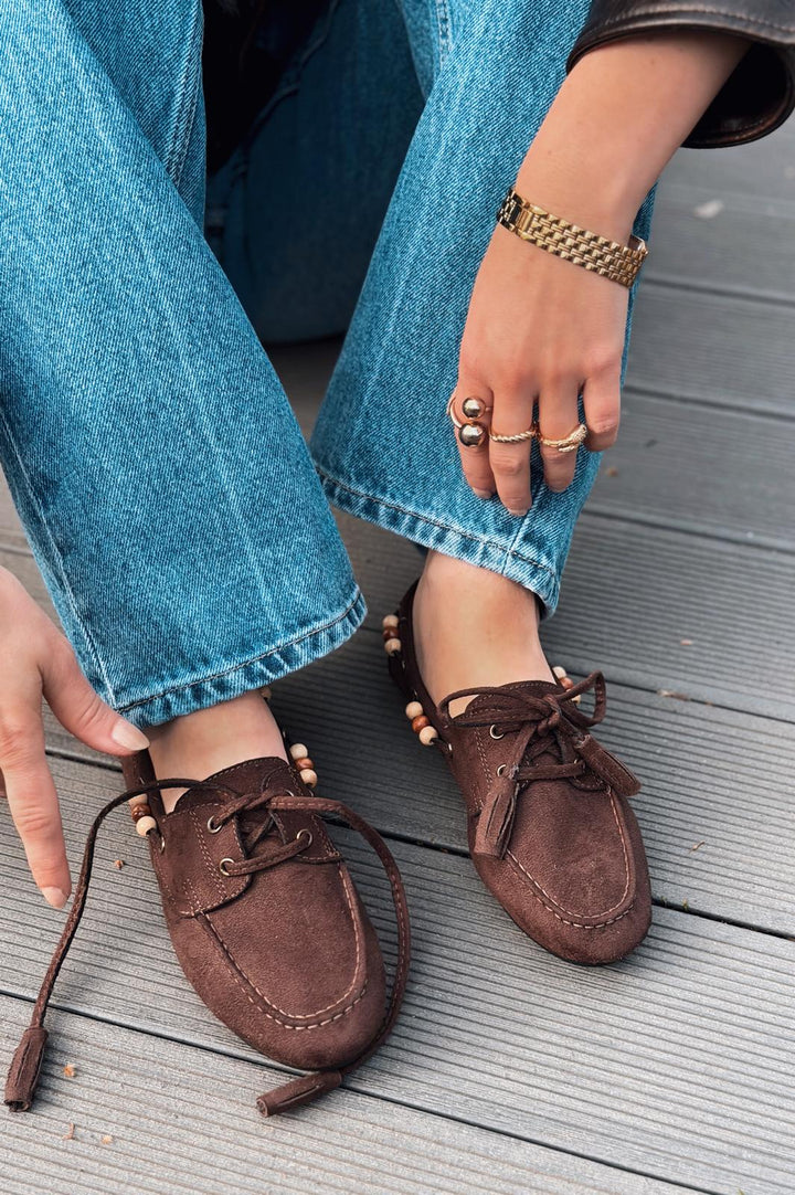 Brion Kadın Oxford Ayakkabı Acıkahve Süet - ILOVESHOES
