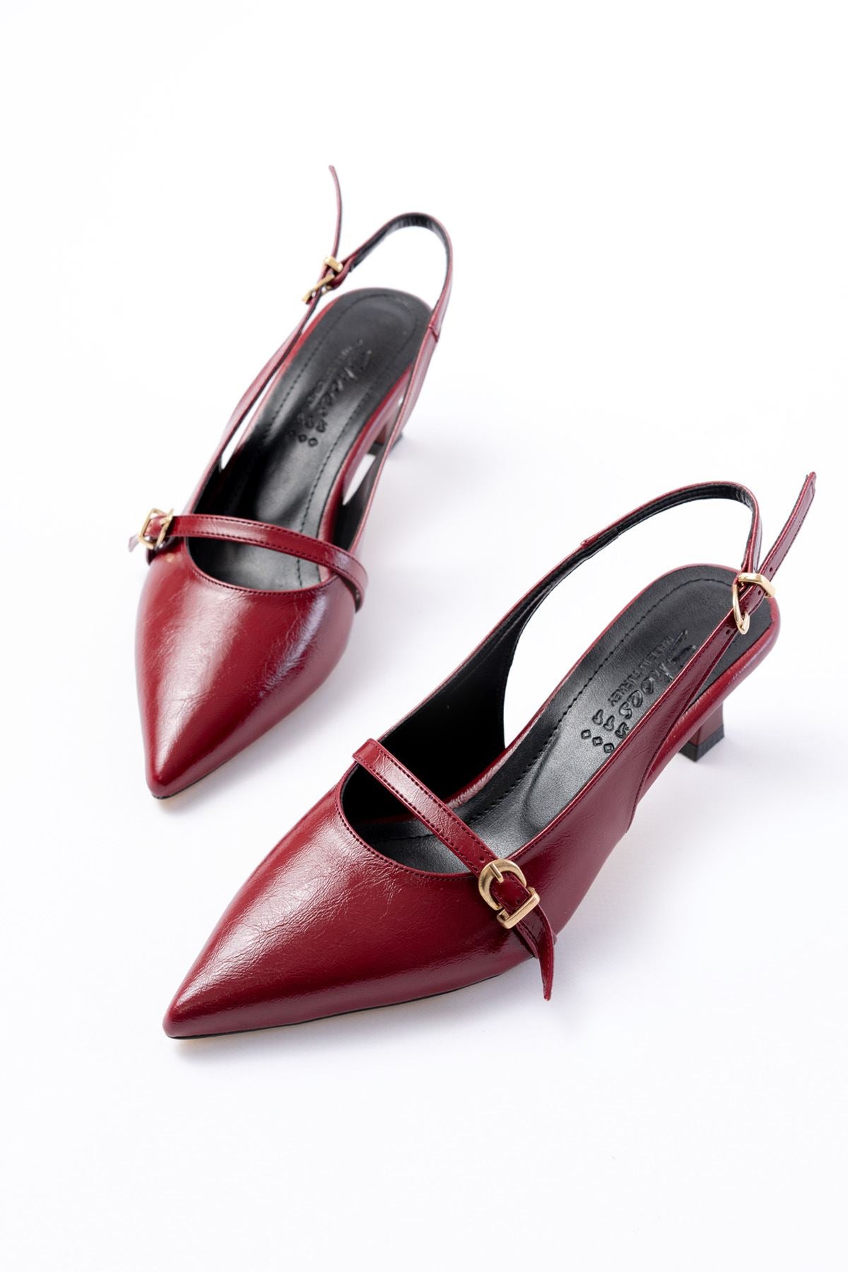 Lorena Mat Deri Bordo Toka Detaylı Stiletto - ILOVESHOES