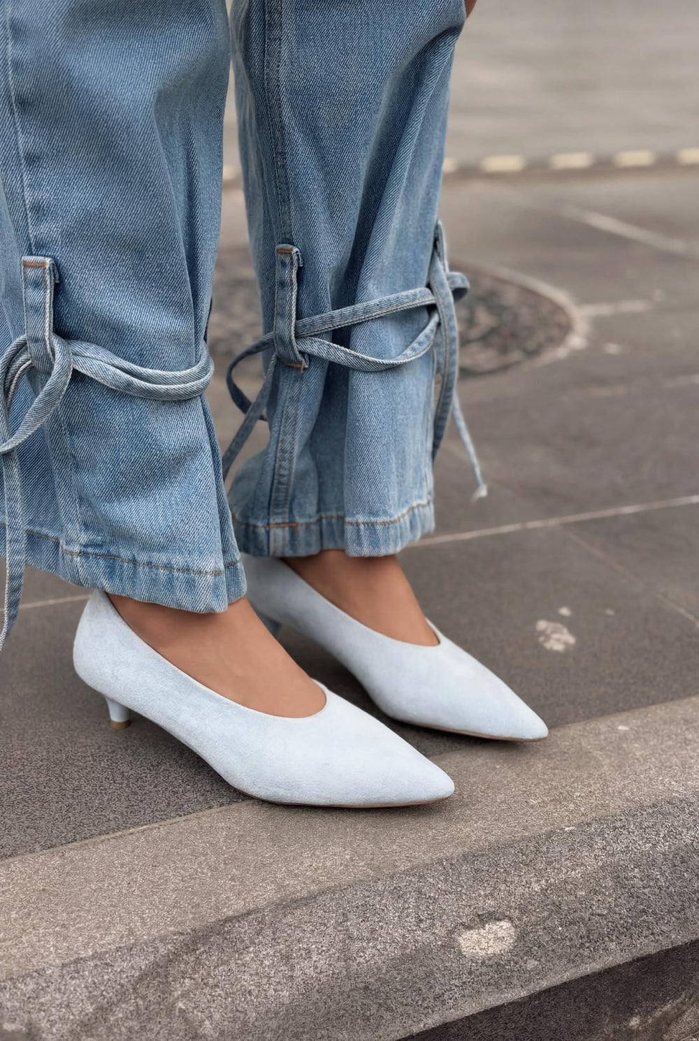Seranis Hakiki Deri Stiletto Bebek Mavisi Süet - ILOVESHOES