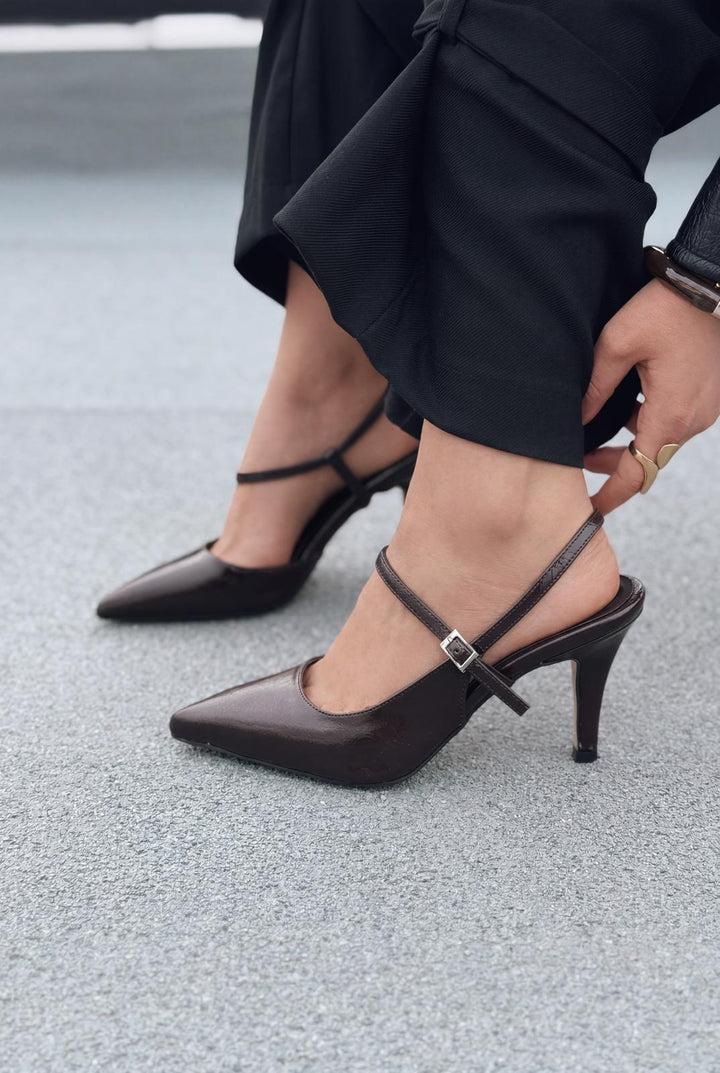 Lorent Acıkahve Kırışık Deri Kadın Stiletto - ILOVESHOES