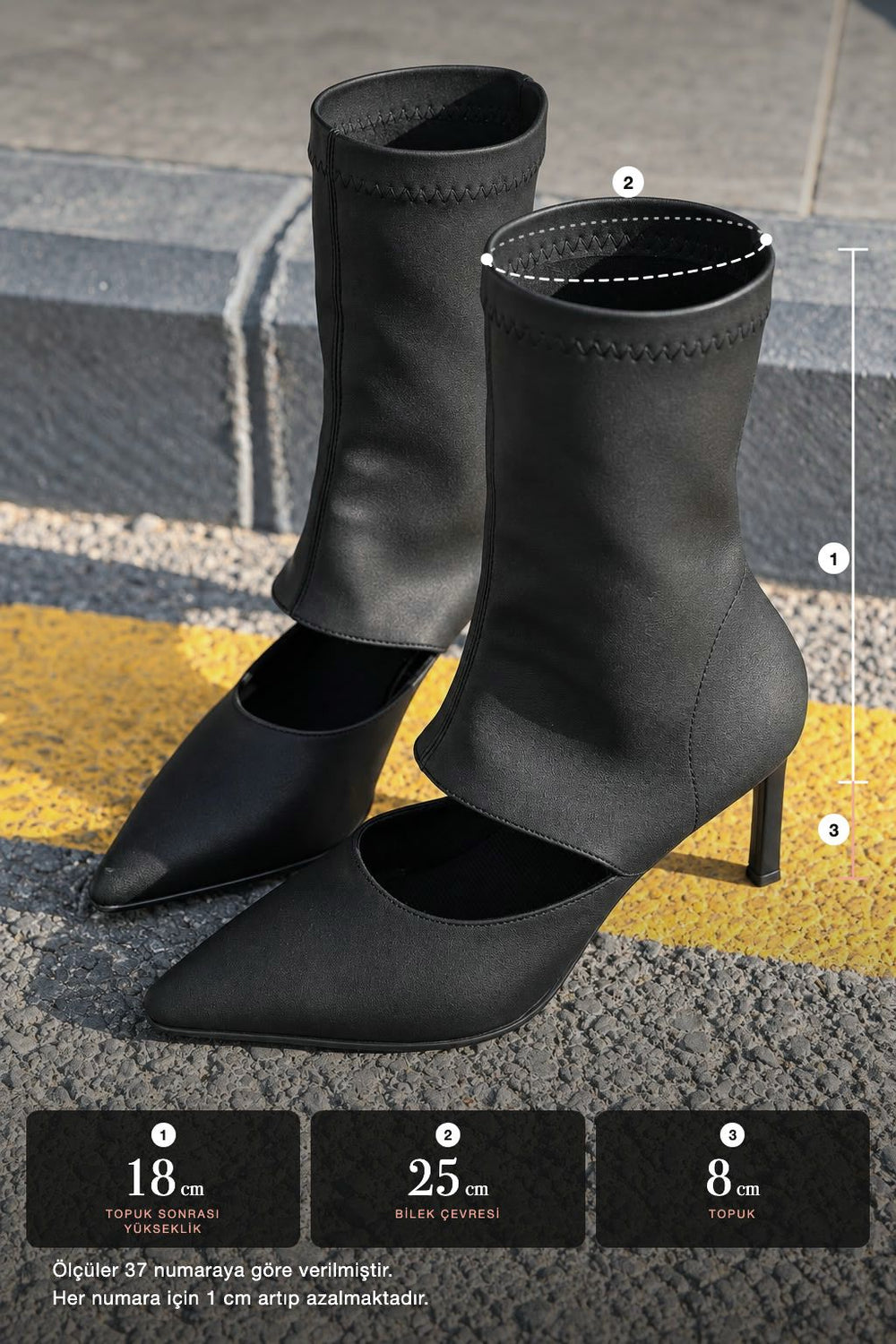 Ovrin Siyah Mat Deri Kadın Streç Bot - ILOVESHOES