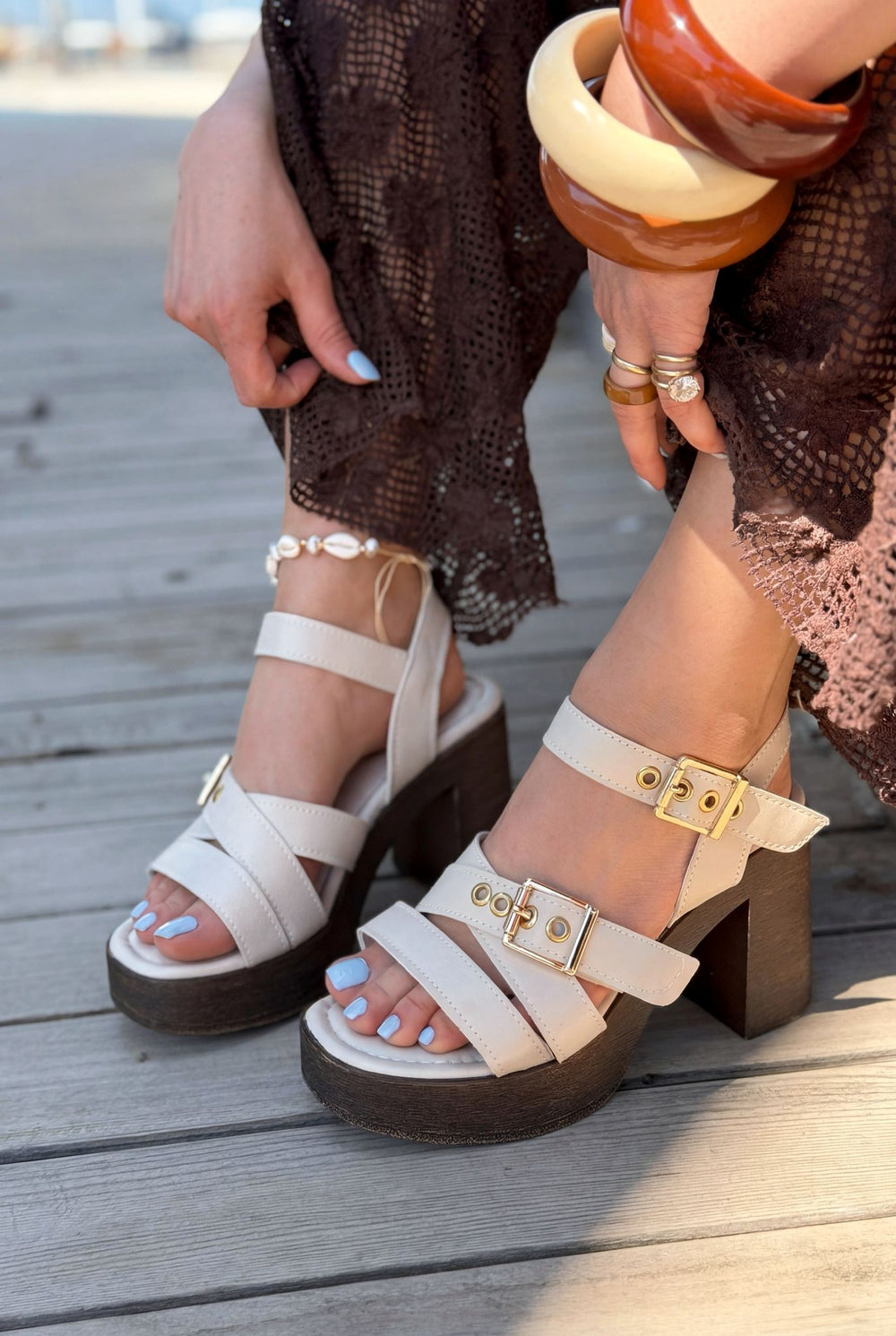 Rovena Bej Mat Deri Kadın Platform Topuklu Sandalet - ILOVESHOES