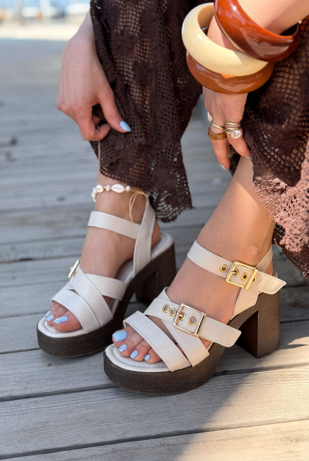 Rovena Bej Mat Deri Kadın Platform Topuklu Sandalet - ILOVESHOES