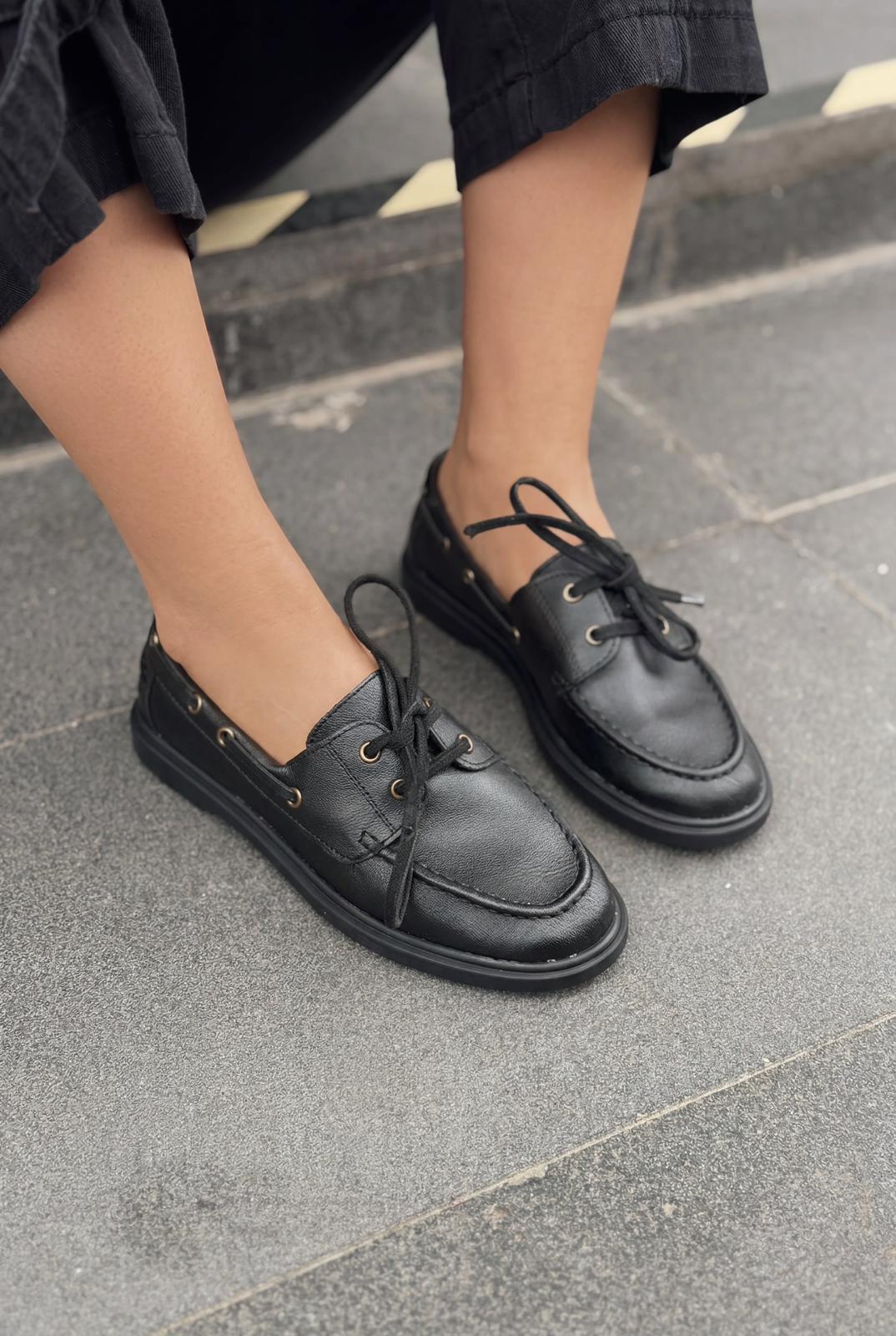 Morin Kadın Oxford Ayakkabı Siyah Mat Deri - ILOVESHOES