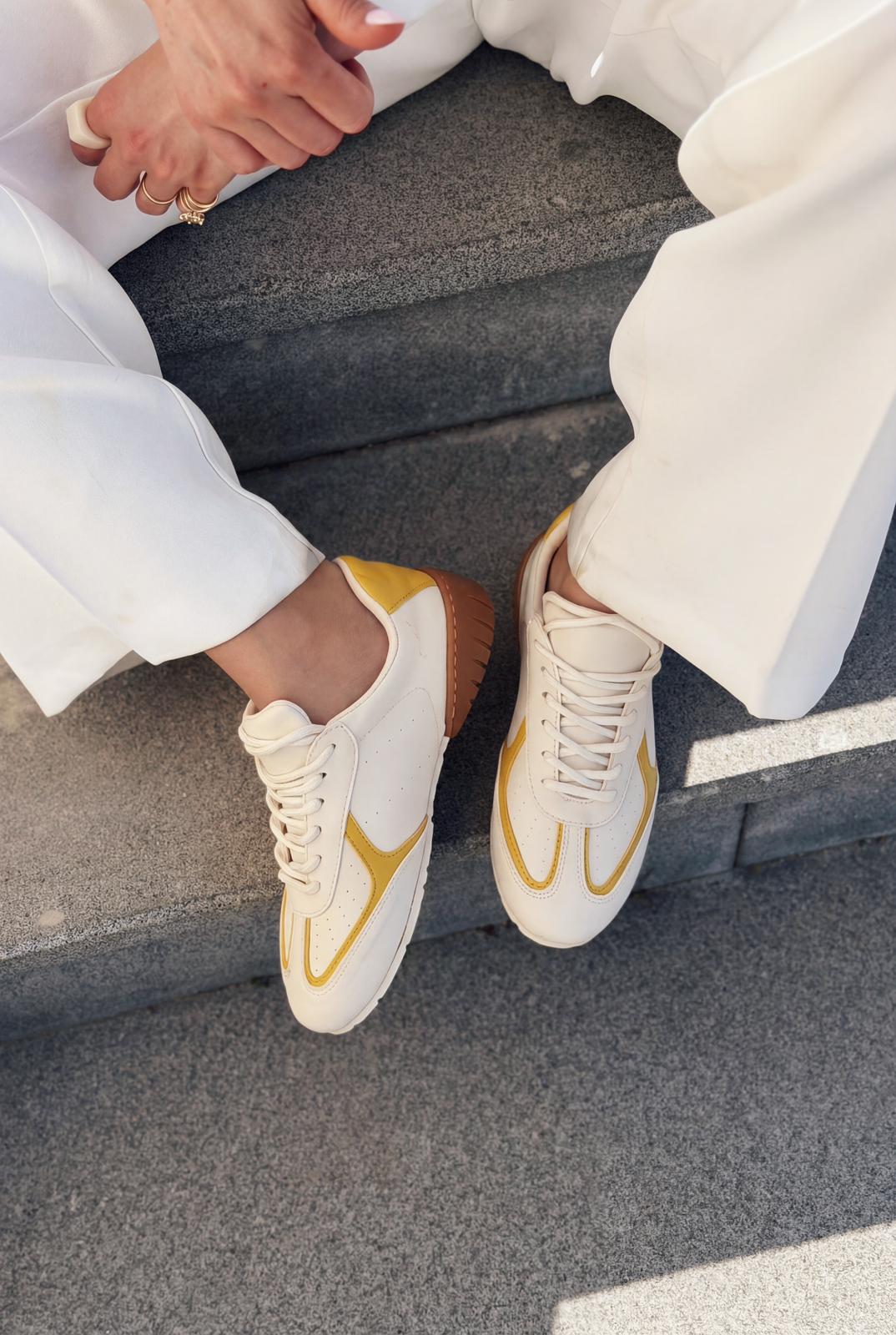 Rosven Sarı Mat Deri Kadın Spor Ayakkabı - ILOVESHOES