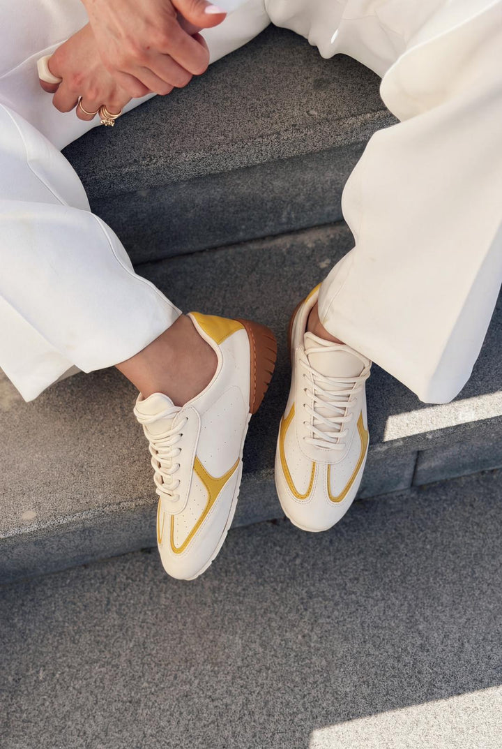 Rosven Sarı Mat Deri Kadın Spor Ayakkabı - ILOVESHOES