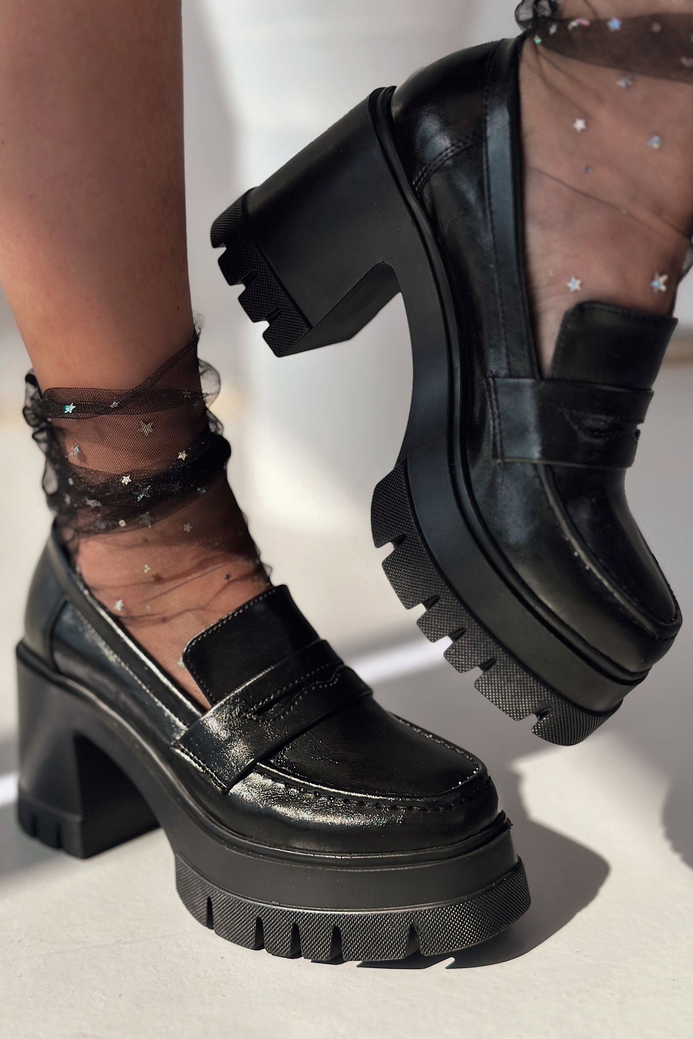 Passeta Kalın Taban Topuklu Kadın Loafer Siyah Mat Rugan - ILOVESHOES
