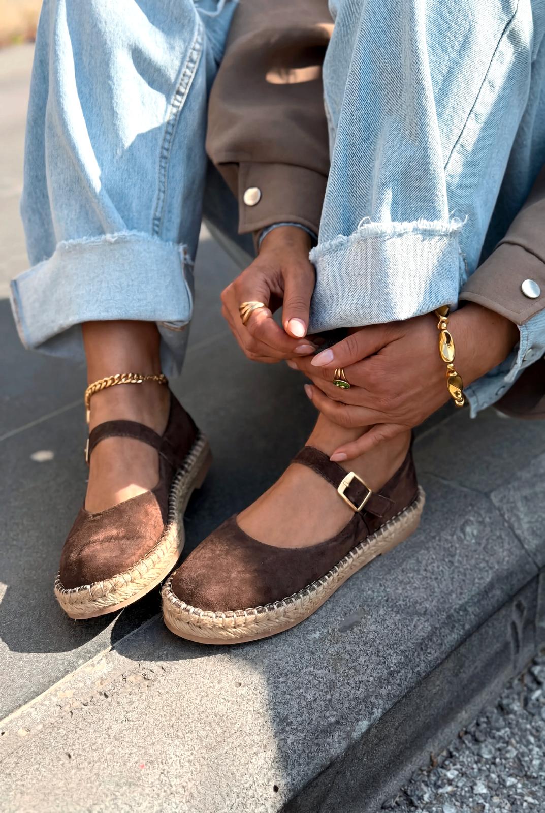 Marena Hakiki Süet Kadın Espadril Acıkahve - ILOVESHOES