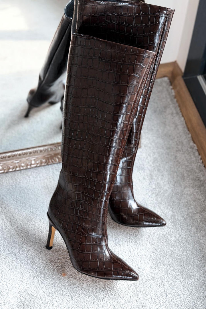 Oslanna Kahverengi Kroko Günlük Kadın Çizme - ILOVESHOES