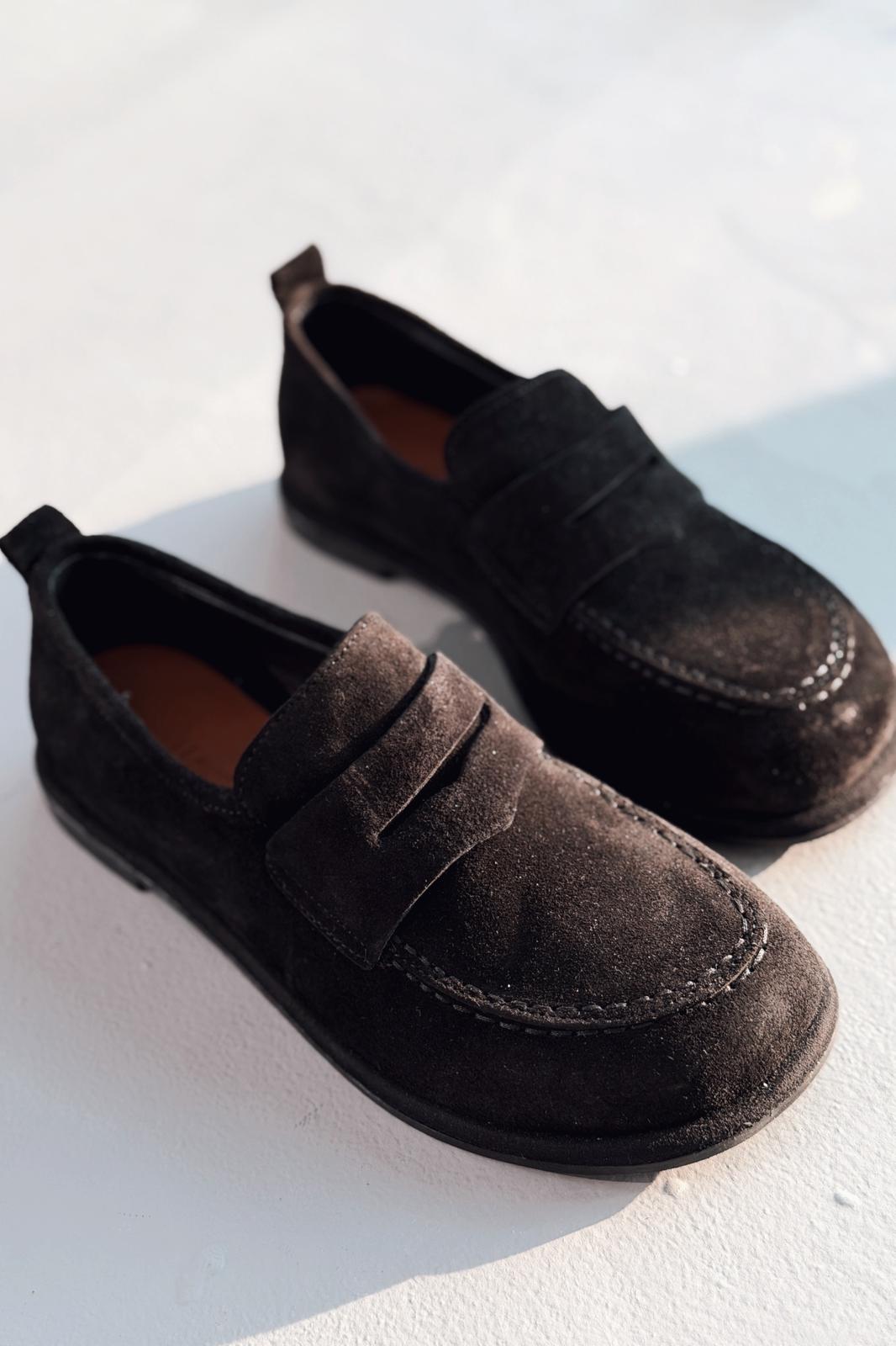 Marion Kadın Loafer Siyah Hakiki Süet - ILOVESHOES