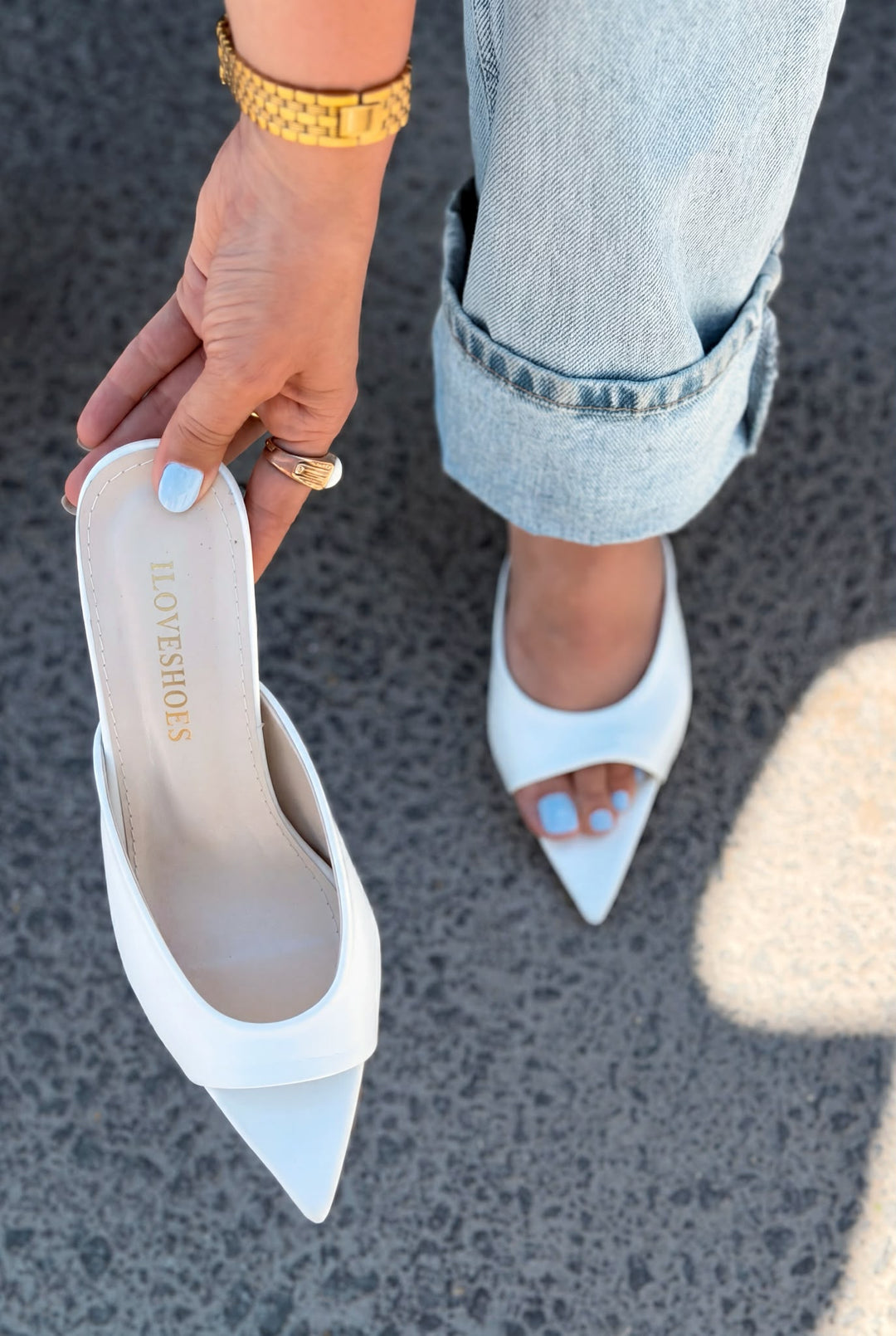 Boreni Beyaz Mat Deri Kadın Topuklu Terlik - ILOVESHOES