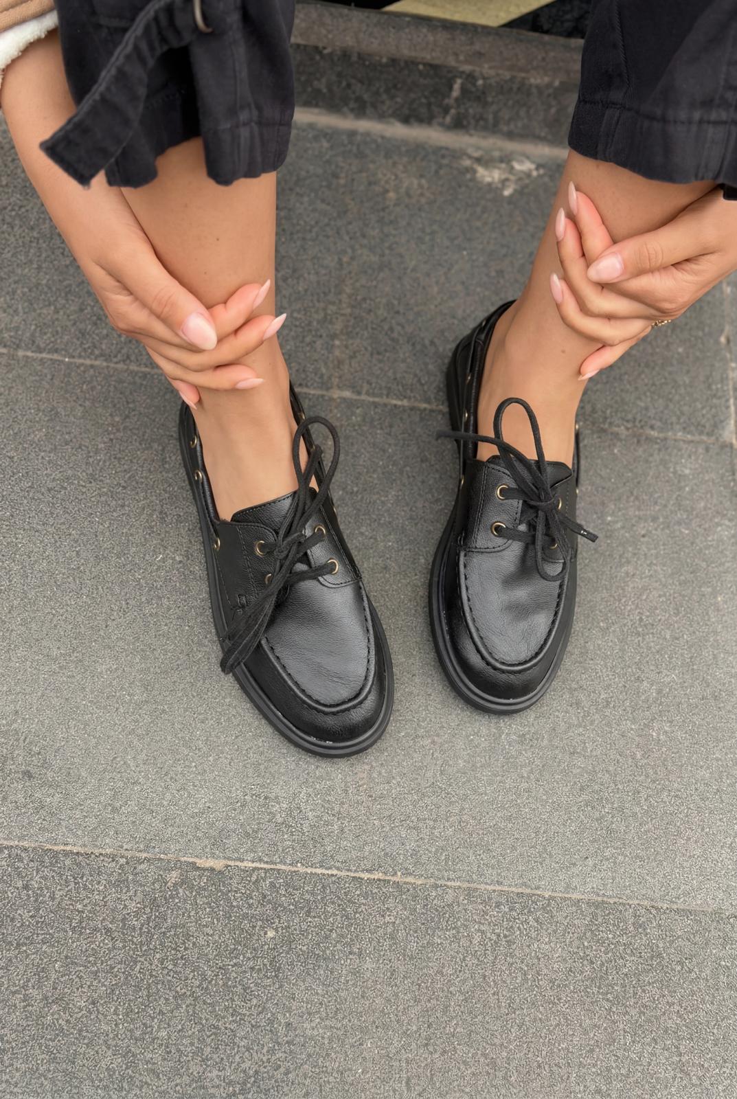 Morin Kadın Oxford Ayakkabı Siyah Mat Deri - ILOVESHOES