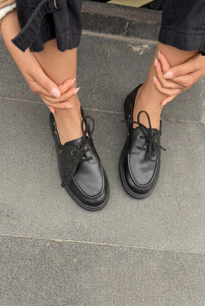 Morin Kadın Oxford Ayakkabı Siyah Mat Deri - ILOVESHOES