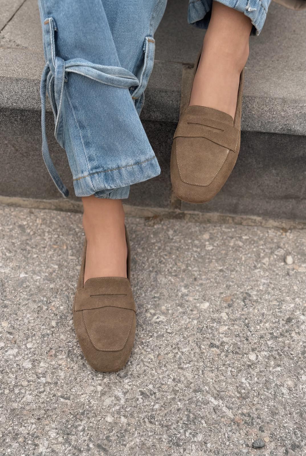 Melniel Hakiki Süet Kadın Loafer Vizon - ILOVESHOES