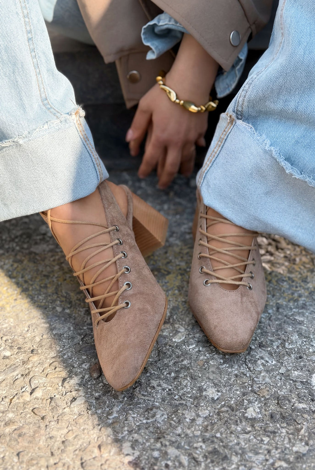 Yorella Topuklu Ayakkabı Camel Süet - ILOVESHOES