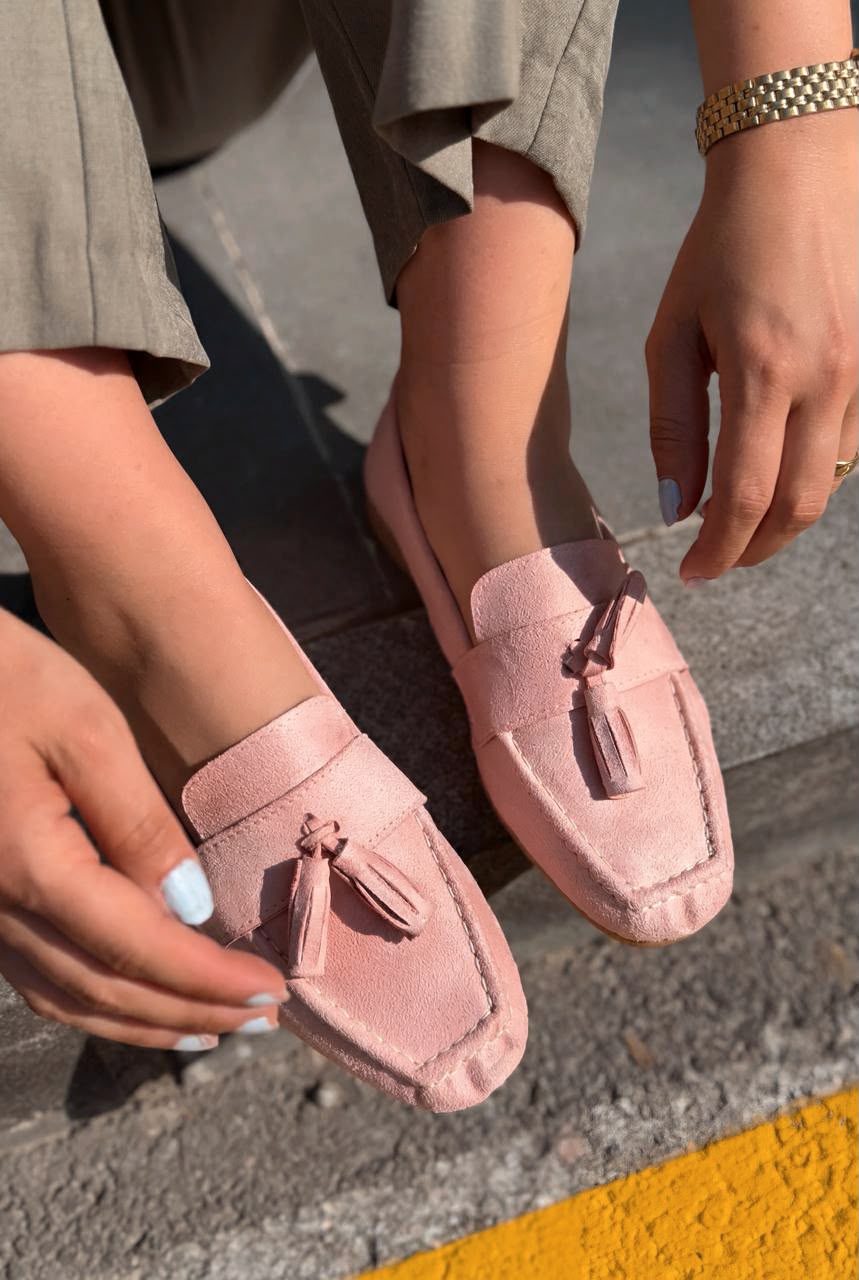 Olena Pudra Süet Kadın Loafer - ILOVESHOES