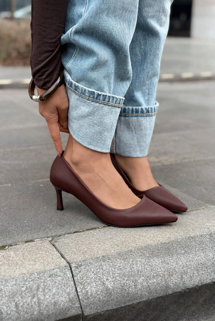 Delvion Bordo Mat Deri Kadın Stiletto - ILOVESHOES