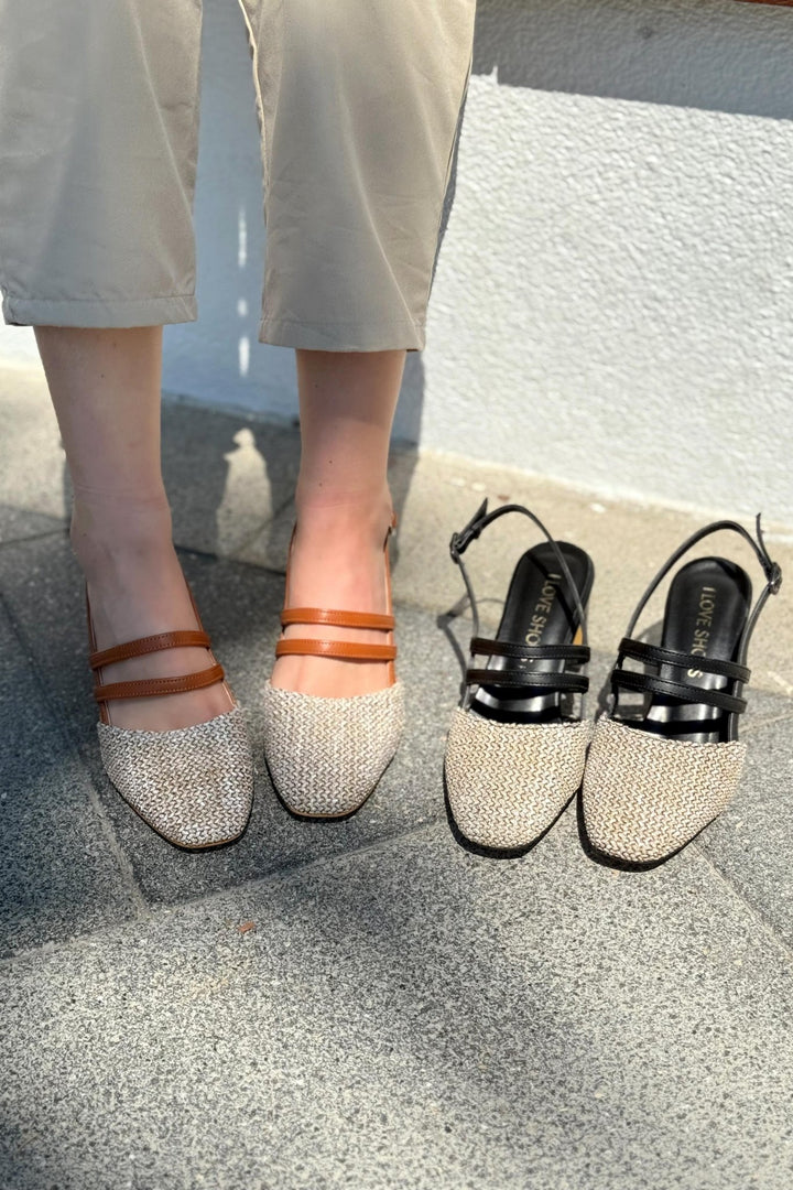 Marlo Mat Deri Taba Hasır Detaylı Mary Jane - ILOVESHOES