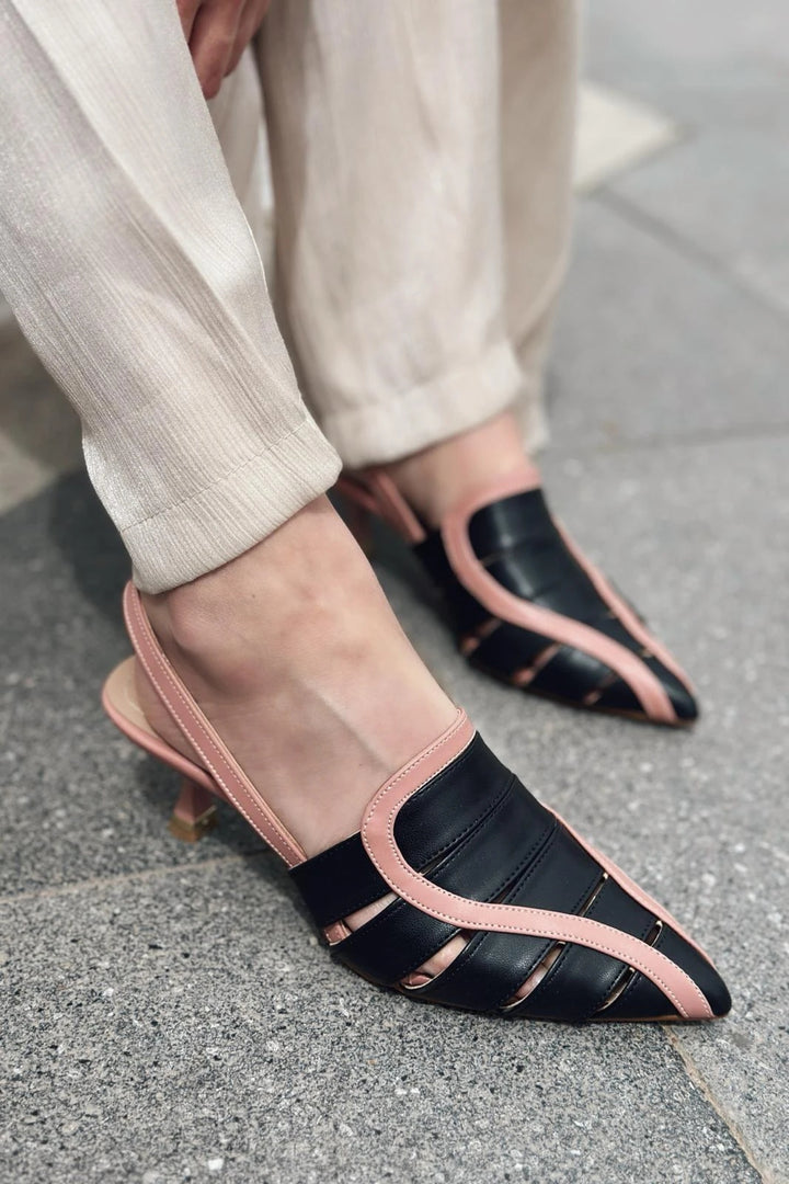 Ponex Mat Deri İnce Topuklu Stiletto Pudra