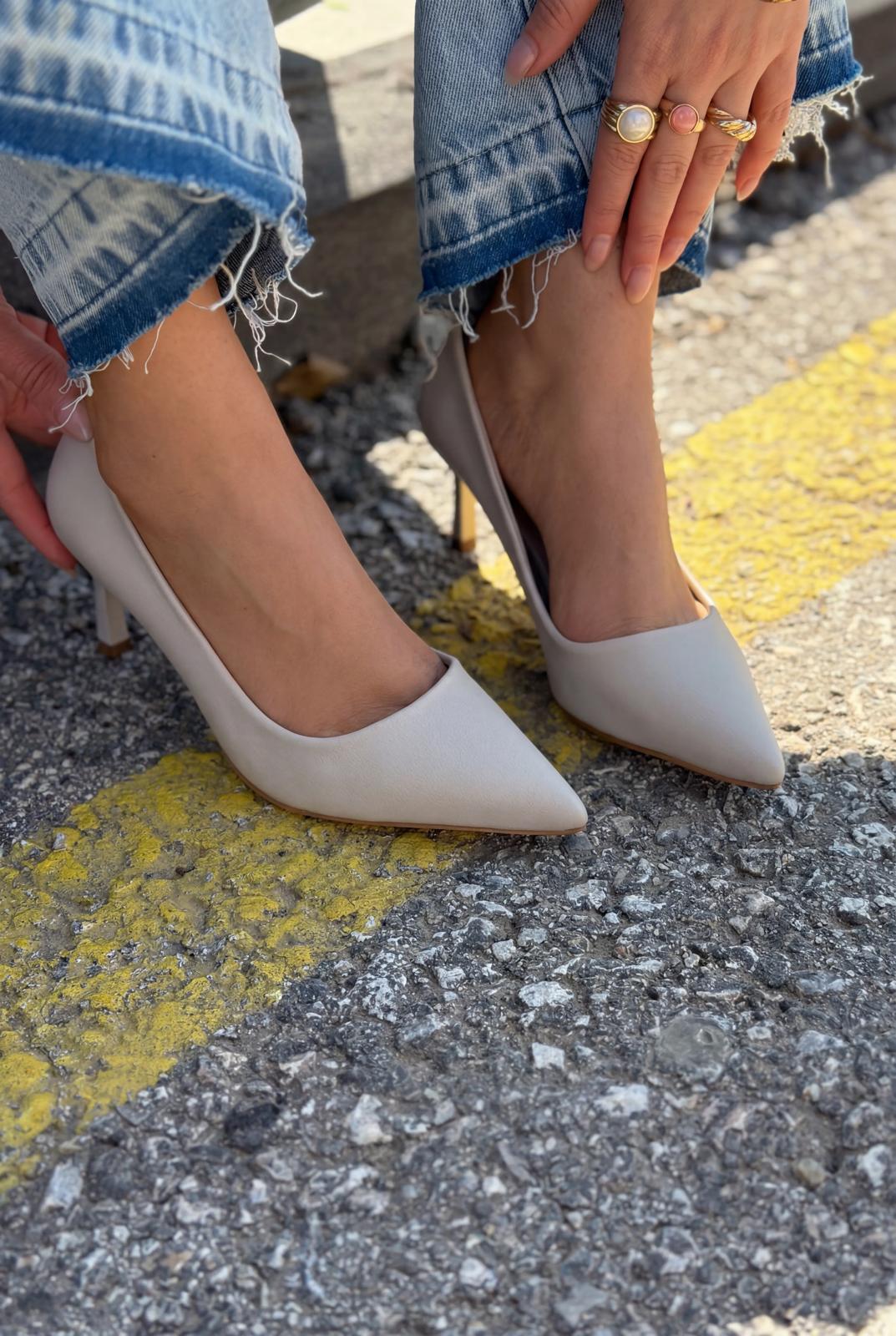 Delvion Bej Mat Deri Kadın Stiletto - ILOVESHOES