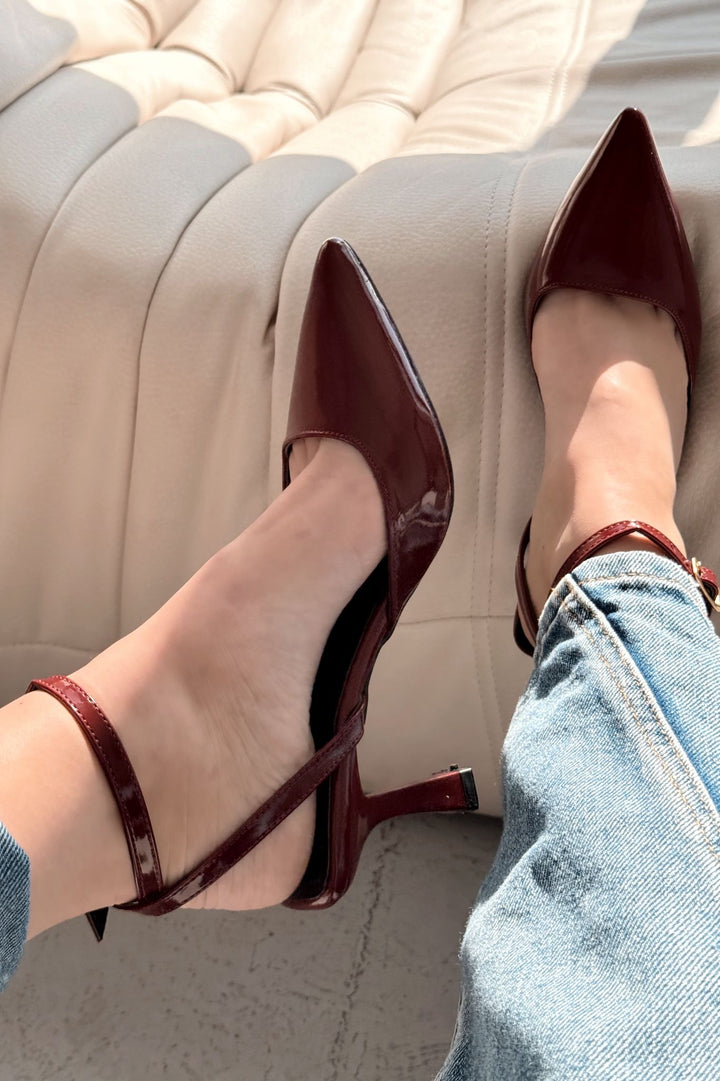 Rivara Bordo Rugan Günlük 7 cm Topuklu Kadın Ayakkabı - ILOVESHOES Türkiye