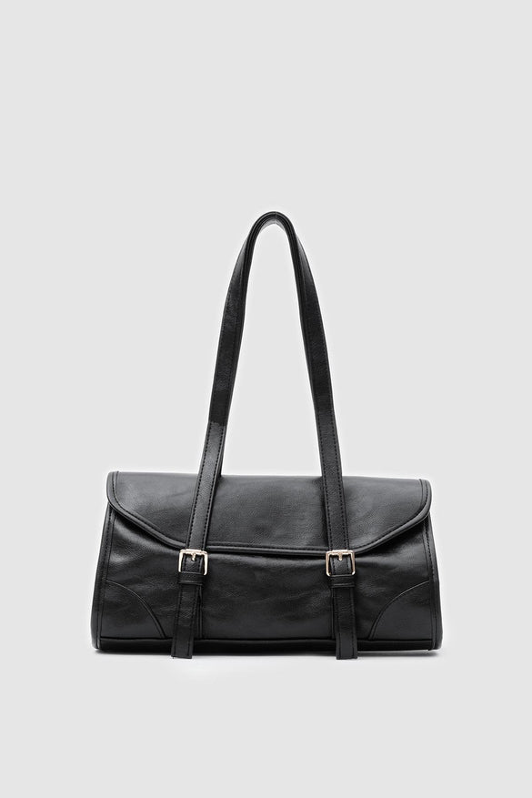 Laretta Vintage Baget Çanta Siyah Mat Deri - ILOVESHOES