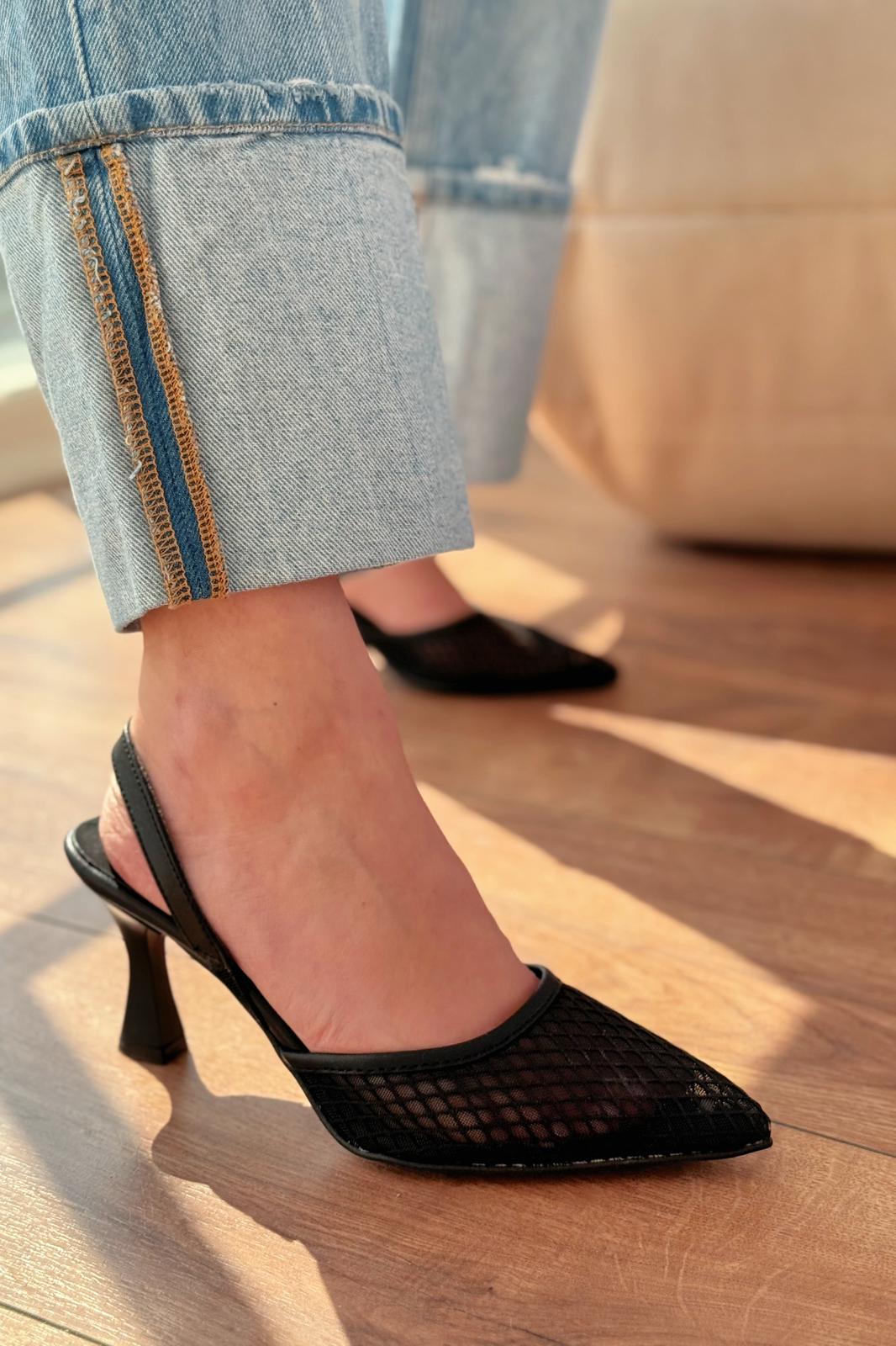 Vasrend Saten File Detaylı Stiletto Siyah - ILOVESHOES
