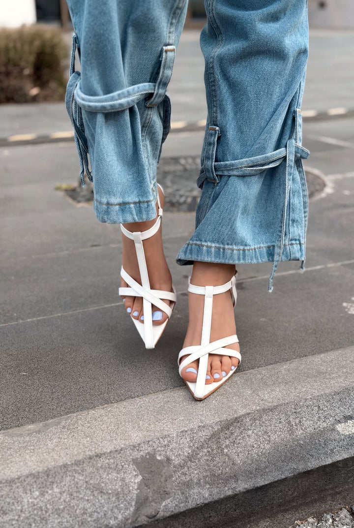 Morlen Topuklu Sandalet Beyaz Rugan - ILOVESHOES