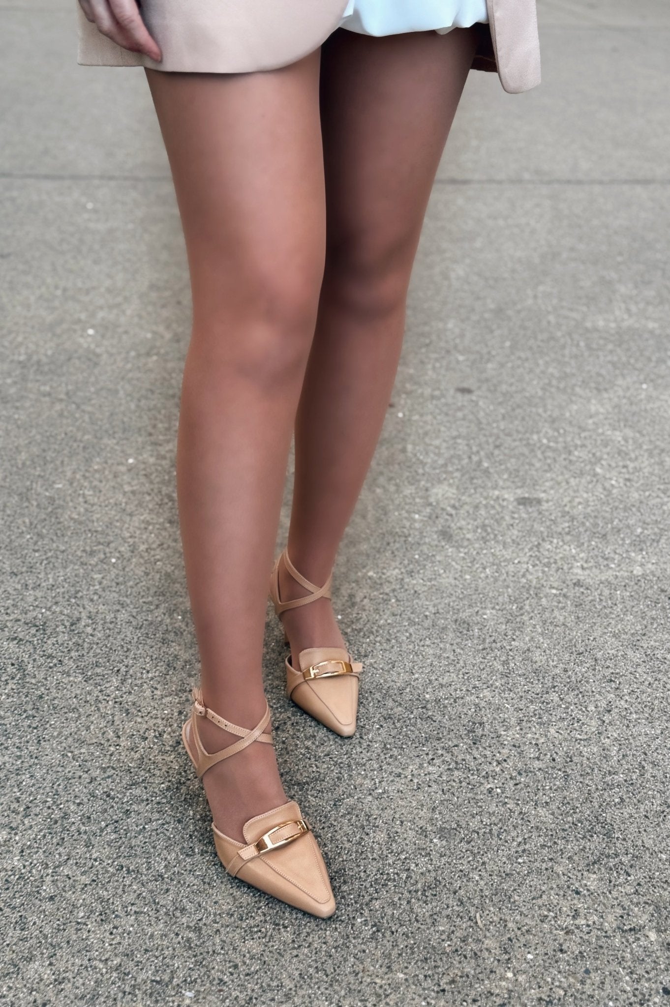 Vorno Mat Deri Toka Detaylı Nude Stiletto - ILOVESHOES