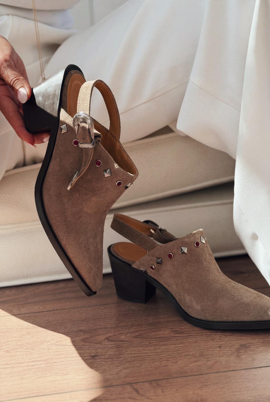 Velvorn Vizon Hakiki Süet Kadın Kovboy Topuklu Ayakkabı - ILOVESHOES